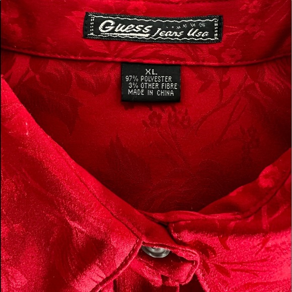 Vintage GUESS JEANS USA red rose jacquard Y2K 90s shirt XL - Picture 8 of 8